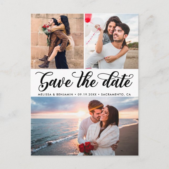 Elegant Calligraphy Photo Wedding Save The Date Announcement Postcard (Front)