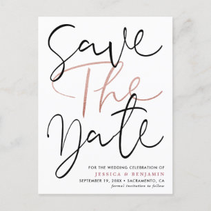 Elegant Calligraphy Photo Wedding Save The Date Announcement Postcard