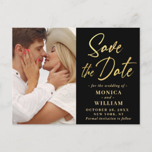 Elegant Calligraphy Photo Wedding Save the Date Postcard