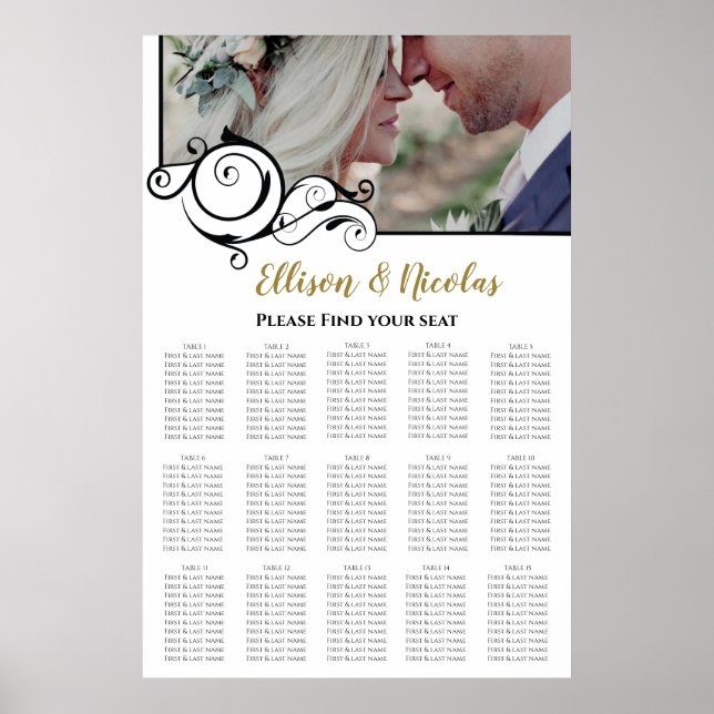 Elegant Calligraphy Photo Wedding Seating Chart (Front)