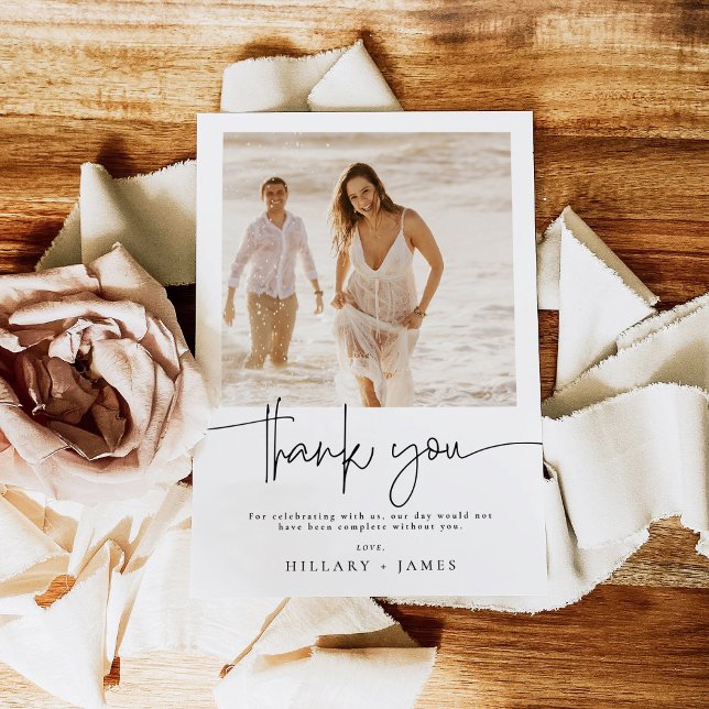 Elegant Calligraphy Photo Wedding Thank you card (Creator Uploaded)