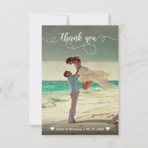 Elegant Calligraphy Photo Wedding Thank You Card