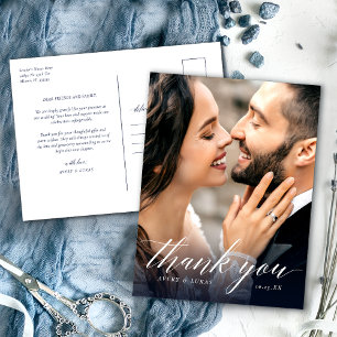 Elegant Calligraphy Photo Wedding Thank You  Postcard