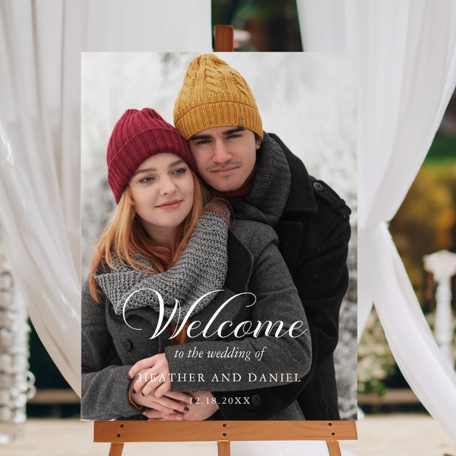 Elegant Calligraphy Photo Wedding Welcome Acrylic Sign (Creator Uploaded)