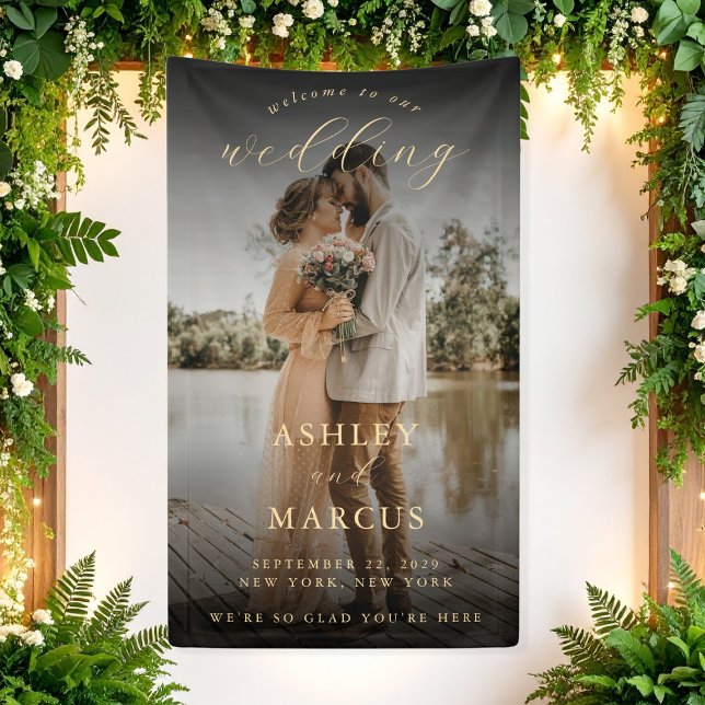 Elegant Calligraphy Photo Wedding Welcome Banner (Creator Uploaded)