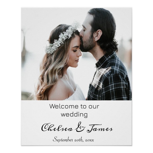Elegant Calligraphy Photo Wedding Welcome  Poster (Front)