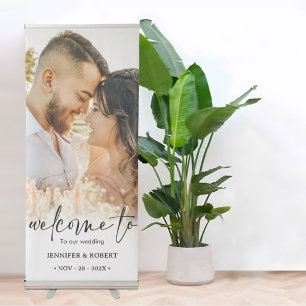 Elegant Calligraphy Photo Wedding Welcome Retractable Banner