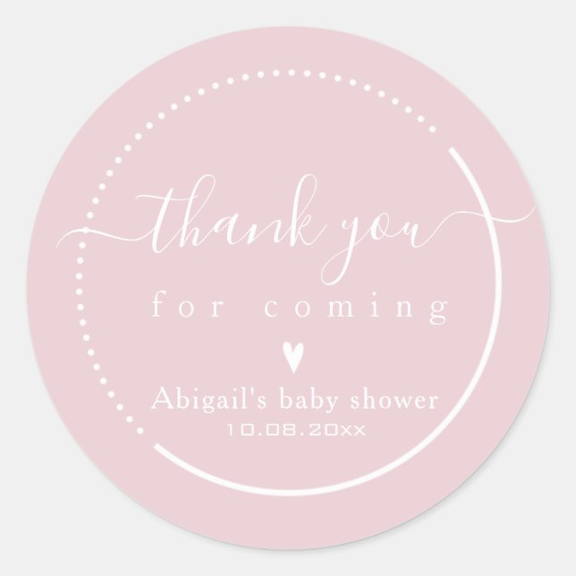 Elegant Calligraphy Pink Baby Shower Thank You Classic Round Sticker (Front)
