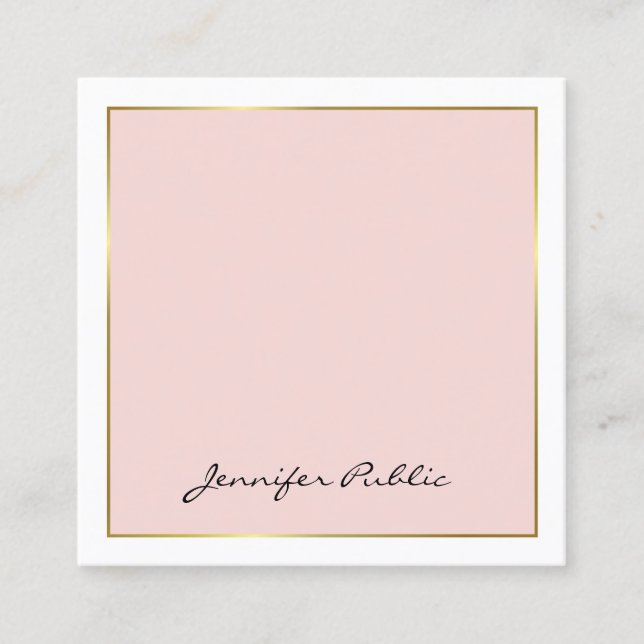 Elegant Calligraphy Pink Gold Plain Luxury Trendy Square Business Card (Front)