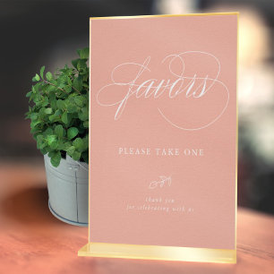 Elegant Calligraphy Pink Minimal Leaf Favour Sign
