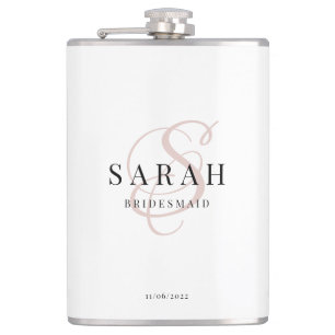 Elegant Calligraphy Pink Monogram Bridesmaid Gift Hip Flask