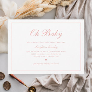 Elegant Calligraphy Pink Oh Baby Girls Baby Shower Invitation