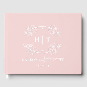 Elegant Calligraphy Pink White Monogram Wedding Guest Book