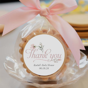 Elegant Calligraphy Pink Wildflower Baby Shower Th Classic Round Sticker
