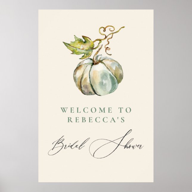 Elegant Calligraphy Pumpkin Bridal Shower Welcome Poster (Front)