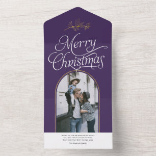 Elegant calligraphy purple Christmas photo card