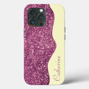 Elegant Calligraphy Purple Drip Glitter Custom iPhone 13 Pro Case