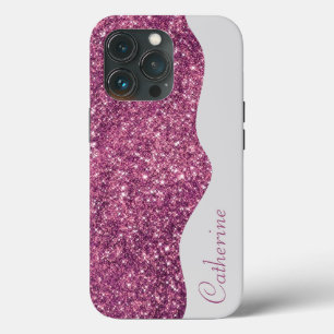Elegant Calligraphy Purple Drip Glitter Custom iPhone 13 Pro Case