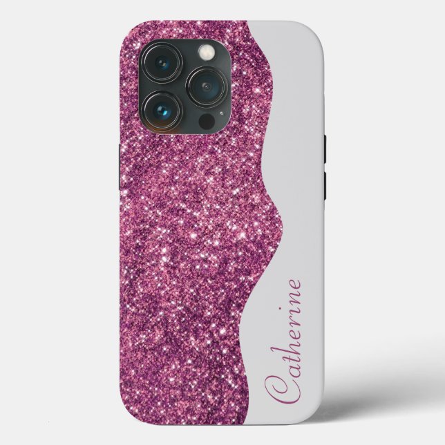 Elegant Calligraphy Purple Drip Glitter Custom Case-Mate iPhone Case (Back)