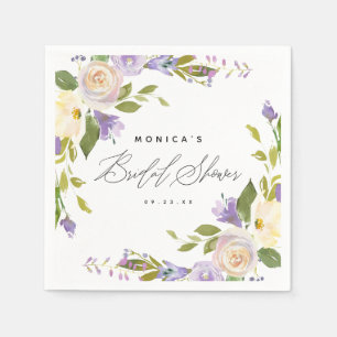 Elegant Calligraphy Purple Floral Bridal Shower Napkin