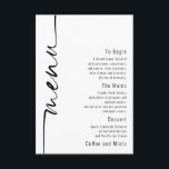 Elegant Calligraphy QR Code Wedding Menu Card<br><div class="desc">Elegant Calligraphy QR Code Wedding Menu Card. A smaller size 5 x 3.5". Stylish set script is rotated to the left hand side, with all the details stylishly to the right with lots of white space for a contemporary feel. Easily personalise with your details. And change the colour of text...</div>