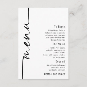 Elegant Calligraphy QR Code Wedding Menu Card