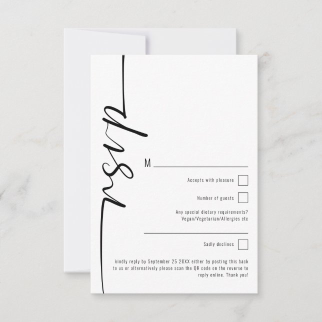 Elegant Calligraphy QR Code Wedding RSVP Card (Front)