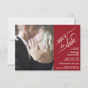 Elegant Calligraphy Red 2 Pane Photo Wedding Save The Date