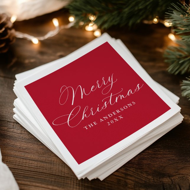 Elegant Calligraphy Red Merry Christmas Napkin (Creator Uploaded)