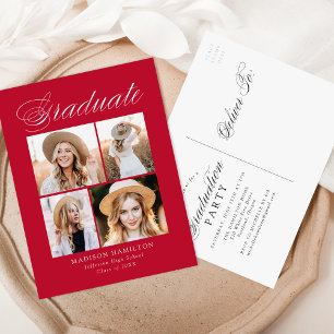 Elegant Calligraphy Red Photo Graduation Party Invitation Postcard