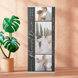 Elegant Calligraphy Rehearsal Dinner Black Minimal Retractable Banner
