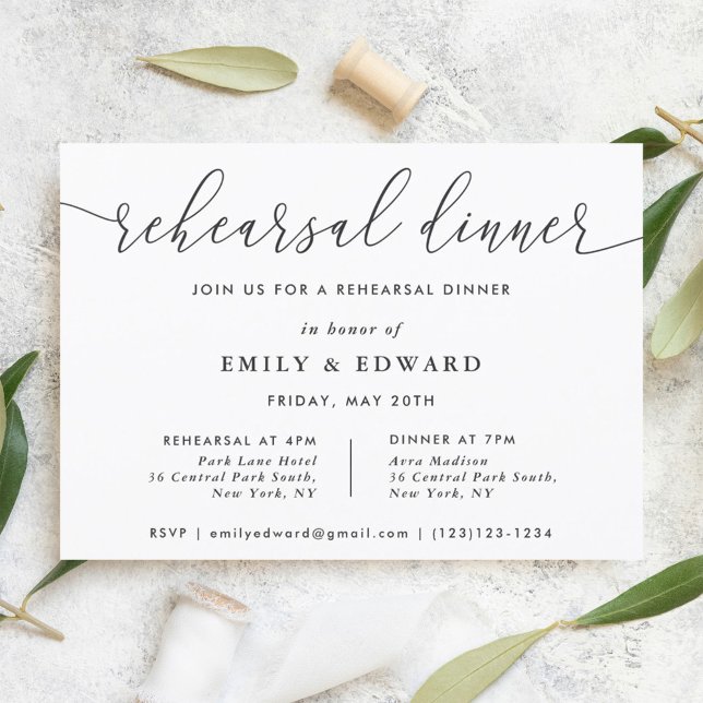 Elegant Calligraphy Rehearsal Dinner Invitation (Creator Uploaded)
