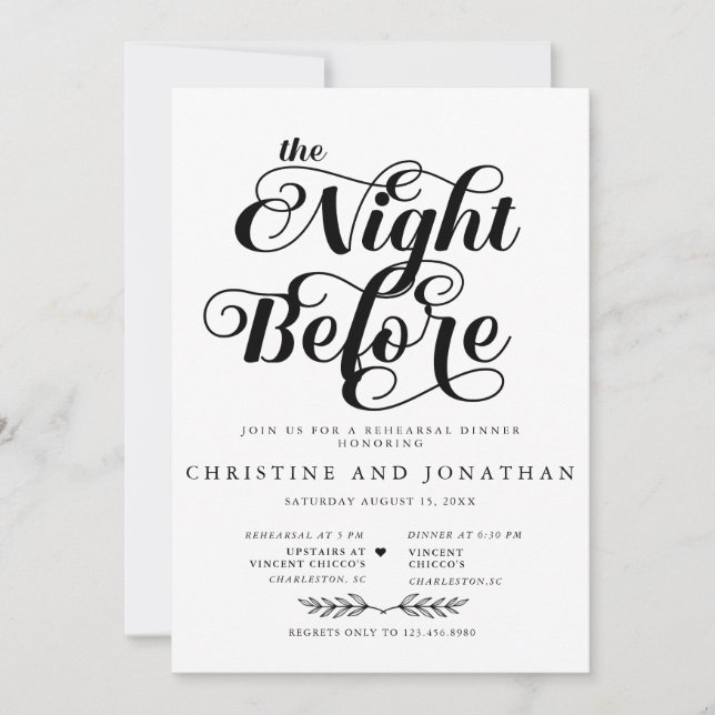 Elegant Calligraphy Rehearsal Dinner Invitation (Front)