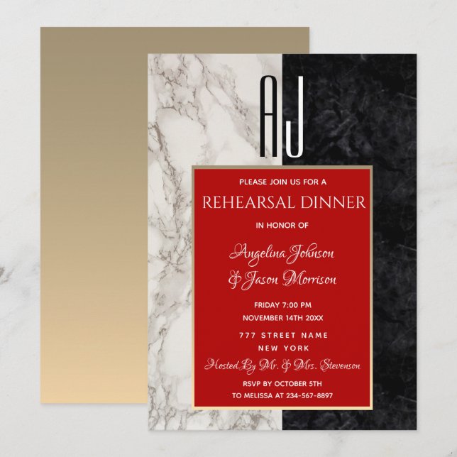 Elegant Calligraphy Rehearsal Dinner Invitation (Front/Back)