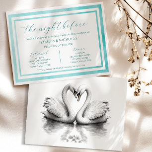 Elegant Calligraphy Rehearsal Dinner Swan Wedding Invitation