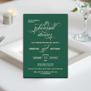 Elegant Calligraphy Rehearsal Dinner Teal Wedding Invitation