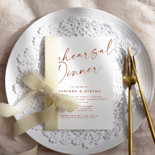 Elegant Calligraphy Rehearsal Dinner Terra Cotta Invitation