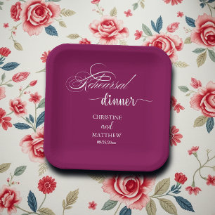Elegant Calligraphy Rehearsal Dinner Wine Paper Plate