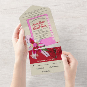 Elegant Calligraphy Romantic Decorative Wedding All In One Invitation