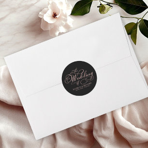 Elegant Calligraphy Rose Gold Black Wedding Classic Round Sticker
