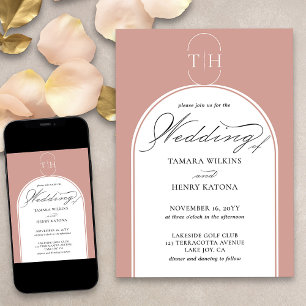 Elegant Calligraphy Rose Gold Monogrammed Wedding Invitation