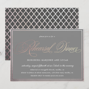 elegant calligraphy rose gold Rehearsal Dinner Invitation