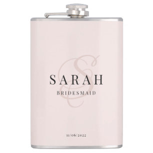 Elegant Calligraphy Rose Monogram Bridesmaid Gift Hip Flask