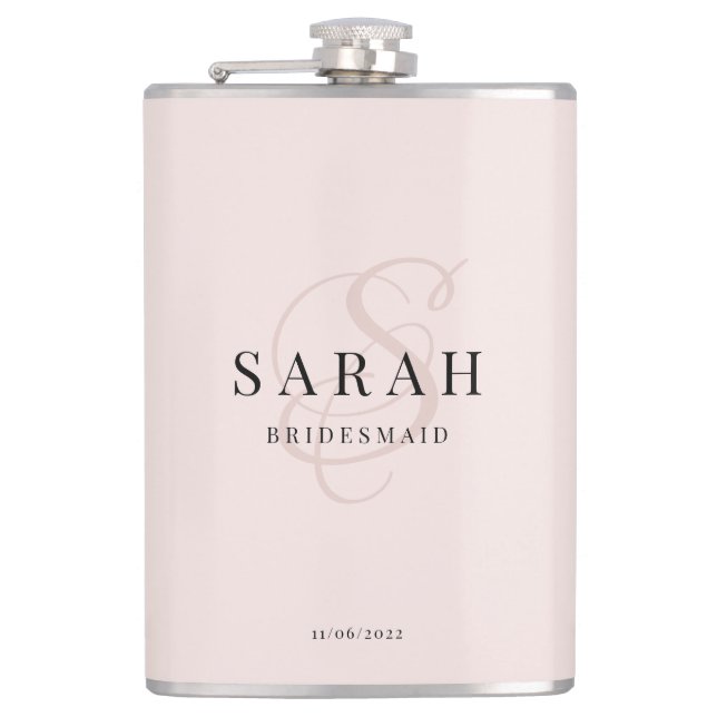 Elegant Calligraphy Rose Monogram Bridesmaid Gift Hip Flask (Front)