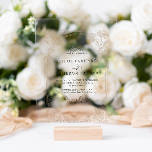 Elegant Calligraphy Rose Orchard Garden Wedding Acrylic Invitations