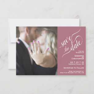 Elegant Calligraphy Rose Pink 2 Pane Photo Wedding Save The Date