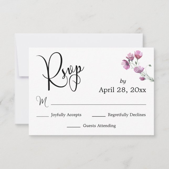 Elegant Calligraphy RSVP Watercolor Wildflower Card (Front)