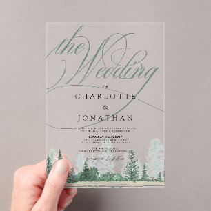 Elegant Calligraphy Rustic Forest Wedding Acrylic Invitations