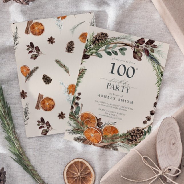 Elegant Calligraphy Rustic Orange 100th Birthday Invitation (Birthday Party Invitation!)