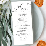 Elegant Calligraphy Rustic Sage Green Wedding Menu<br><div class="desc">Designed to coordinate with our Romantic Script wedding collection,  this customisable Menu card,  features a sweeping script calligraphy text paired with a classy serif font in black with a frosty sage green back and a customisable monogram. Matching items available.</div>